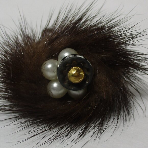 Fancy Real Fur Pony Tail Holder Rubber Band Faux Pearls - Picture 6 of 7